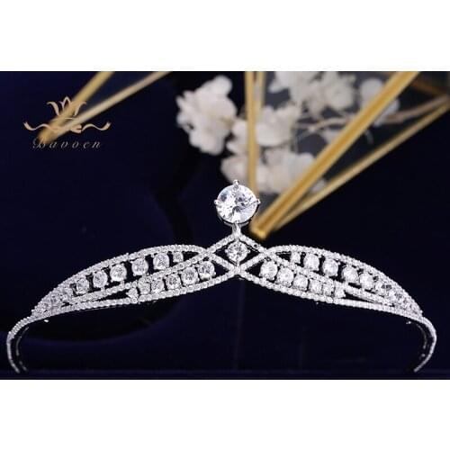Bavoen New European Simple Zircon Tiaras Headpieces Plated Crystal Wedding Crowns Brides Hair Accessories Evening Jewelry Gifts