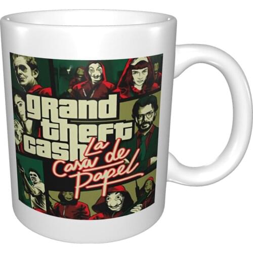 Camiseta Grand Theft Cash Gta Game Funny La Casa De Papel Money Heist Bella Ciao Mug Coffee Cup Coffee Mug Travel Mug