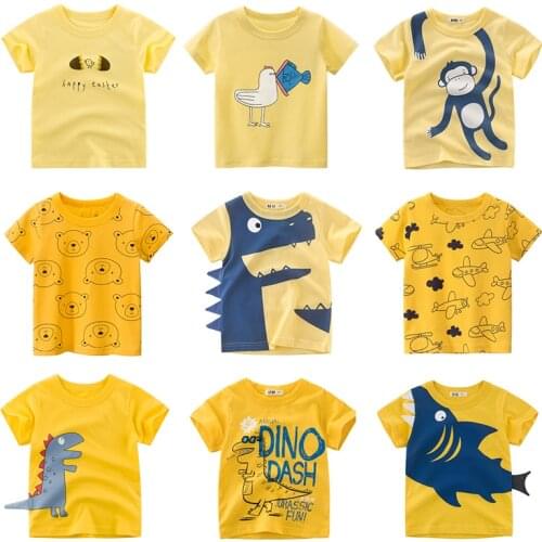 Children T-shirt Baby Boys Girls Animal Print Dinosaur T Shirt kids Tops tees Cartoon Kids Yellow t-shirts Clothes 2-7 Years