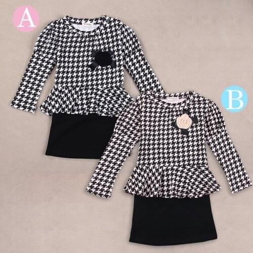 Patchwork Dress for Kids 2020 Long Sleeve Girls Clothing O-Neck Pearl Decoration Dresses Casual Girls Mini Dress