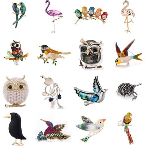 Enamel Animal Brooch Parrot Flamingo Swallow Pigeons Phoenix Bird Brooches Women Men Crystal Brooch Pins Lucky Jewelry
