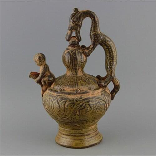 #6 Antique SongDynasty porcelain tea pot,Backflow bottle,carved Dragon,Home Decorations / ollection & adornment,Free shipping