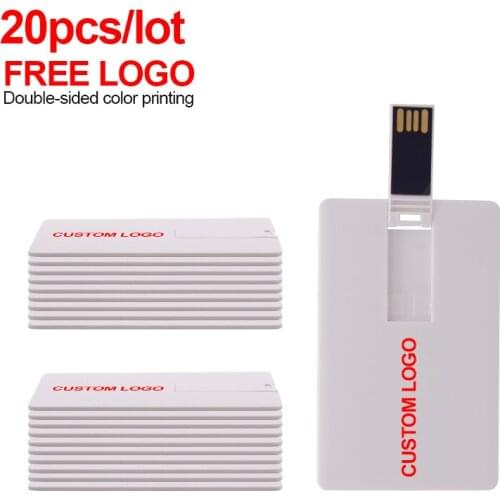 20Pcs/Lot Free Custom Logo usb flash Credit Card Usb Flash Drive 4GB 8GB Pen Drive 16GB Memory Stick U Disk 32GB 64GB Pendrive