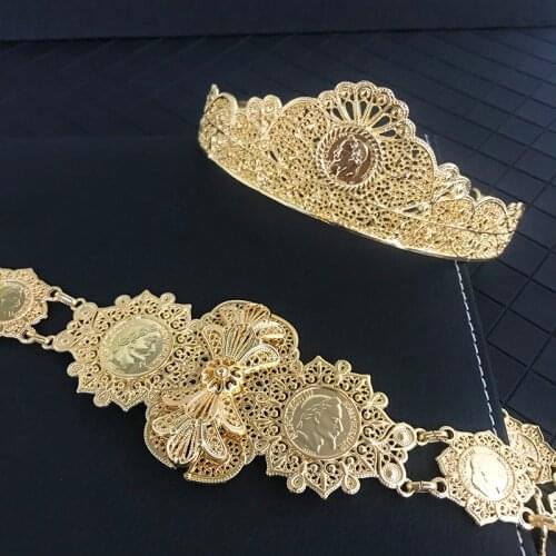 French Coin Metal Belts Trendy Hollowed Bow Waist Chain France Jewelry Party Caftan Belt Jewelry Petal Napoleon Jewelry Belts