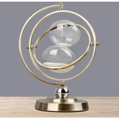 Globe Time Hourglass Desktop Crafts Decor Metal 30 Min Timer Ornaments for Office Home Decoration Birthday Gift