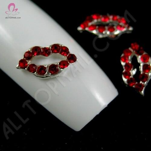 Lips Nail Art 3d Alloy Rhinestones Decoration 100pcs Red