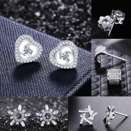 Huitan Korea Style Women Stud Earrings Sets Silver Color With Dazzling Zircon Stone Elegant Girl Earrings Jewelry Gift For Girls
