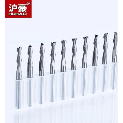 HUHAO 10pcs/lot Shank 3.175mm 2 Flute Spiral Router Bit for Wood CNC End Mill Tungsten Carbide PCB Milling Cutter