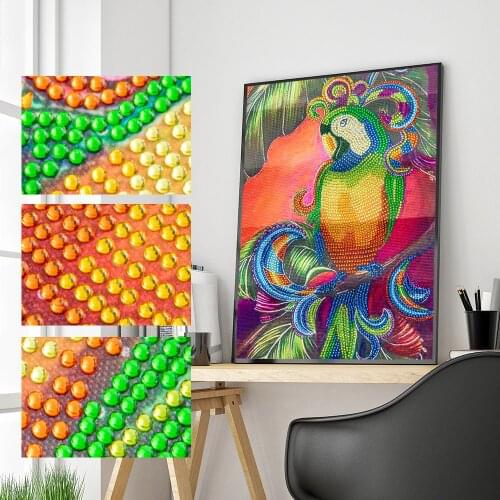 Colorful Parrot Special Shaped Diamond Painting 5D DIY Partial Drill Diamond Embroidery Rhinestone Cross Stitch Kits Art Picture