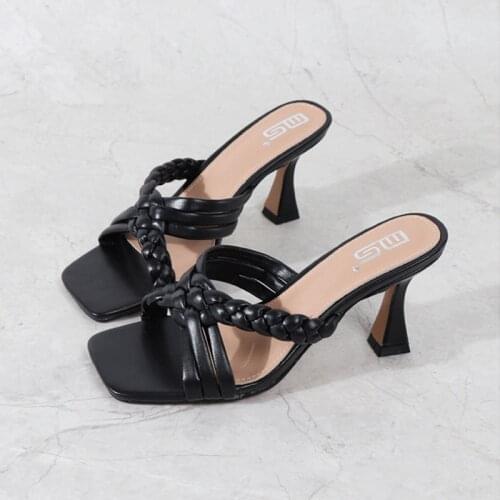 Summer Sandals New 2021 Thin Heel Fashion Women Slides Big Size 36-41 Slip on High Heels Woman Outside Beach Designer Shoes