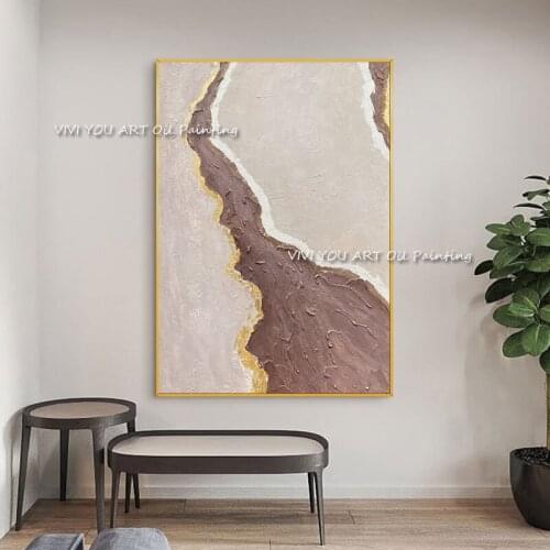 The Hot Sales Handmade Taupe Gold Shadow Oil Paintings On Canvas Corridor Wall Art Pictures For Home Room Decoration No Framed