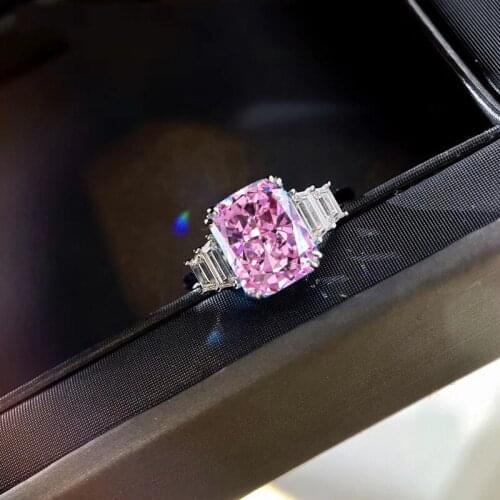 Fashion Bridal Pink Ring Blue Yellow Square Zircon Opening Ring Geometric Crystal Luxury Stone Rings For Women Wedding Jewelry