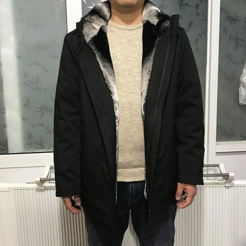 Winter Coat Men Jacket Real Rabbit Fur Parkas Hooded Warm Outwear Business Casual Fashion Overcoat