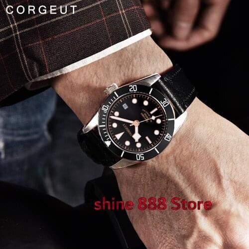 41mm Corgeut watch black dial golden rim hands black insert Bezel sapphire glass MIYOTA Automatic movement Mens watch