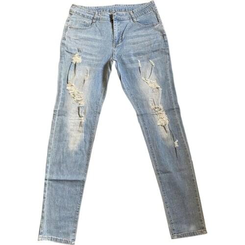 3XL Men’ s Ripped Pants High Waist Ripped Trousers Close-Fitting Pants for Men Plus Size