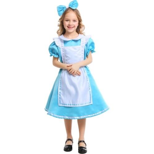 Alice Blue Girls Wonderland Dress Carnival Party Performance Prom Party Fancy Costume Princess Dresses Art Shooting Clothes