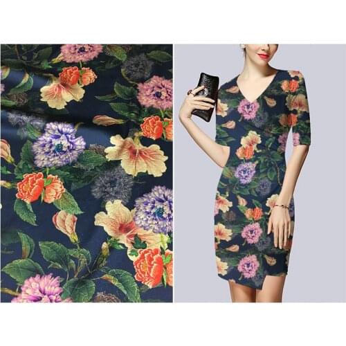 New inkjet 21mm heavy elastic silk fabric Modified silk yarn natural silk satin cheongsam dress fabric 97% silk + 3% spandex