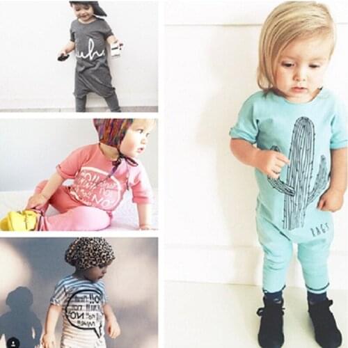 2020 New baby romper kids short sleeve stripe cactus letter sliders for boys girls bebe romper cartoon CR081
