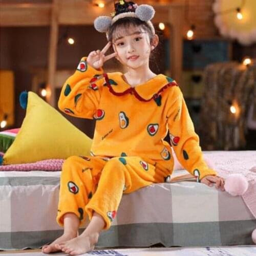 New Winter Children Polka Dot Pajamas Girls Loungewear Coral Fleece Kids Pijamas Warm Flannel Sleepwear Homewear Teen Pyjama Set