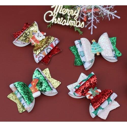 Oaoleer 3" Glitter Hair Clips Christmas Hat Reindeer Hair Bows Pins for Baby Girls Duckbill Clips Baby Hairgrips Accessories