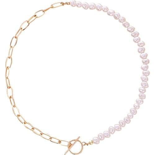 Irregular Imitation Pearls Beaded Necklace for Women OT Buckle Alloy Chains Splicing Clavicle Chain Short Necklaces 2021 Fashion