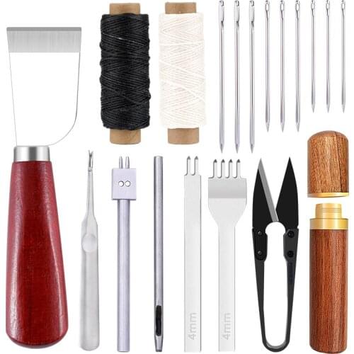 LMDZ Professional Leather Craft Tools Kit Hand Sewing Stitching Punch Carving Work Saddle Groover Set Accessories DIY