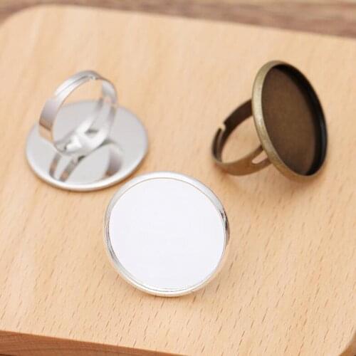 100pcs into 25mm tray Adjustable Blank Ring Base Cabochons Cameo Setting For DIY Ring Jewelry Findings Making Accessories