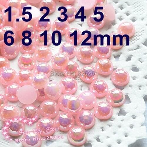 Resin round AB light pink pearl flat back half pearl 1.5-12mm 10000-200pcs/lot