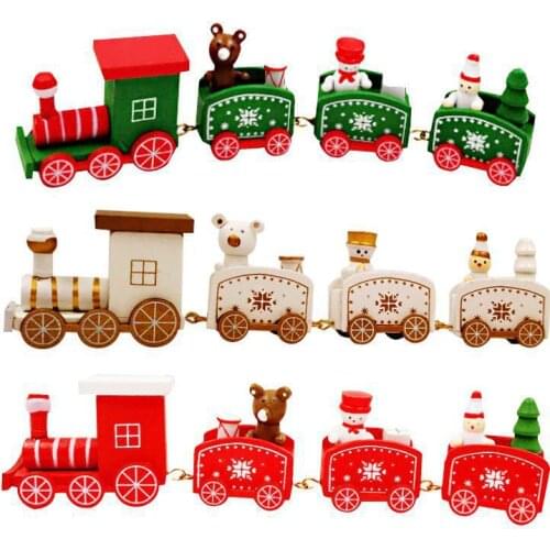 Christmas Train 4 Knots Painted Xmas Decoration for Home Wooden with Santa Kids Toys Ornament 2022 New Year Gift