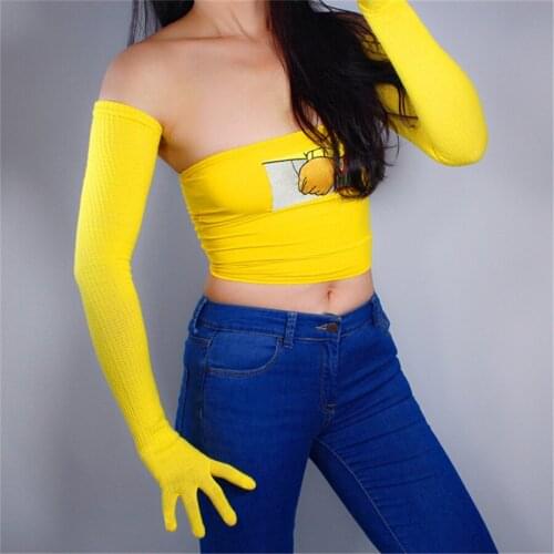 Extra Long Wool Gloves 70cm Knitted Five-Finger High Elastic Wool-Containing WomenS JK Uniform Warm Yellow ZZ70-9