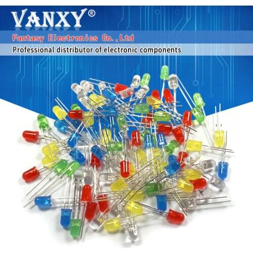 5Colors*20PCS=100PCS 5mm LED Diode Light Assorted Kit Green Blue White Yellow Red COMPONENT DIY kit new original