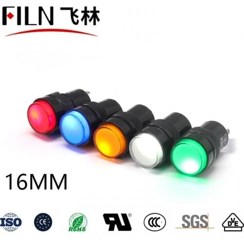 FILN Plastic low price 16mm Mounting Size led indicator light 12v 24v 110v 220v pilot lamp with pins