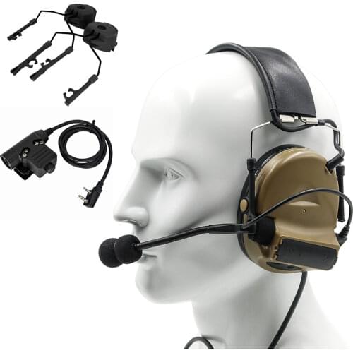 Tactical PELTOR COMTAC II electronic shooting noise reduction hunting headset and tactical U94 PTT and ARC helmet track adapter