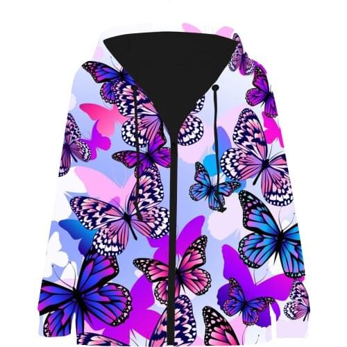 2021 Boom Time Butterfly 3D Printed Zipper Hoodies Men/Women Fashion Long Sleeve Hooded Sweatshirt Hot Sale Streetwear Pullover