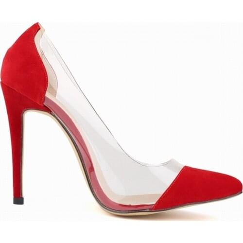 Women Pumps Sexy 12cm Transparent Leather VELVET High Heels Corset Pointed Toe Party Pumps Ladies Red Wedding Shoes