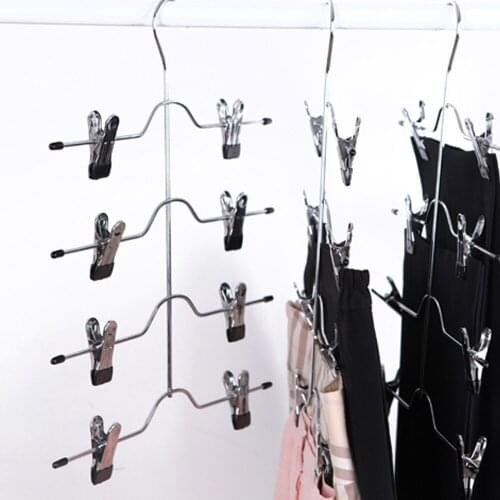 Clothes Hanger 8 Clips Stainless Steel Clothes Drying Rack For Clothes Pants Cloth Hanger Space Saving Cloth Storage Organizer