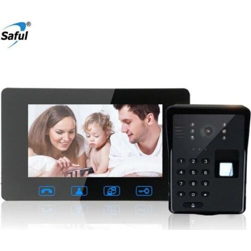 Saful 7 "LCD Wired Fingerprint Password Video Door Phone Intercom IR Camera Doorbell Unlock Door Phone With IR Night Vision