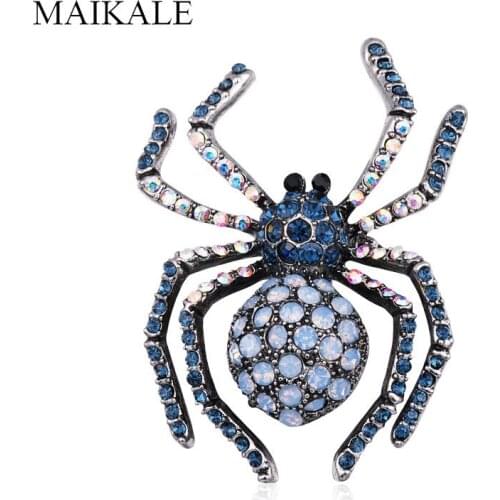 MAIKALE Crystal Spider Brooches for Women CZ Rhinestone Insect Brooch Pins Girls Collar Shirt Jewelry Elegant Accessories Gifts