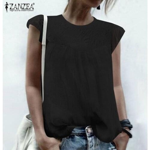 Plus Size ZANZEA Women Lace Tanks Tops Summer Patchwork Blouse Elegant Solid Sleeveless Shirt OL Work Blusas Ruffles Chemise