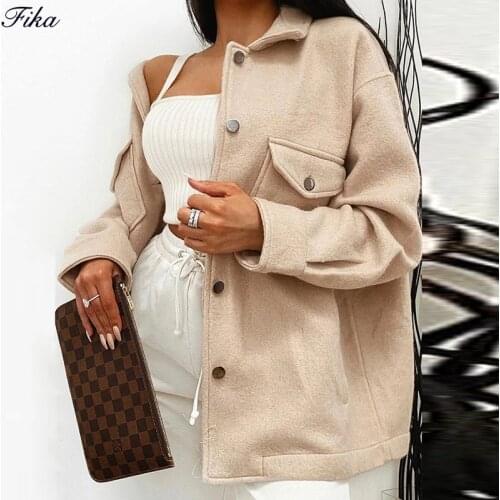 Year-end Event 2020 Single Breasted Coats and Jackets Turn-down Collar Loose Long Sleeve Casual Wool Winter Jackets for Women