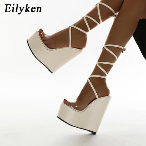 Eilyken 2021 Summer Lace-Up Solid Women Platform Wedges Sandals Fashion High heels shoes Ladies Open toe Sandals size 35-42