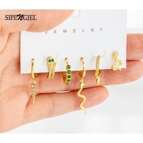 SIPENGJEL Fashion Snake Pendant Earrings Set Punk Geometric Small Hoop Earrings For Women Party Jewelry Gift 2021