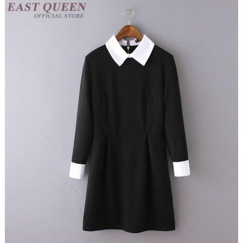 Black dress with white collar business office female ladise shool black dress with white collar social dress FF1051