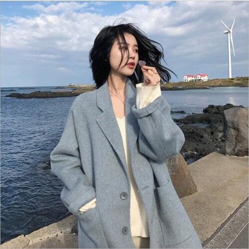 Winter Coat Women Elegant Cashmere Double-sided wool Coat Lapel Thick Warm Long Woolen coat Winter autumn Fashion Overcoat Z306
