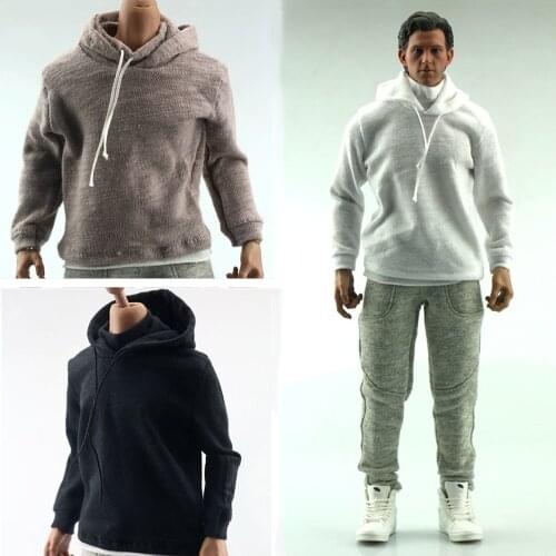 1/6 Scale Gray Black White Hoodie Sweatshirt Sweater Sport Tops Clothes Accessory for 12 Inches Male Action Figure Body
