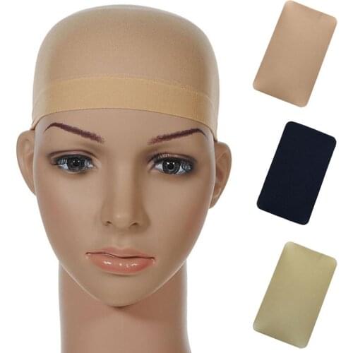 2Pcs Solid Color Elastic Wig Liner Caps Hair Snood Nylon Stretch Mesh Hats
