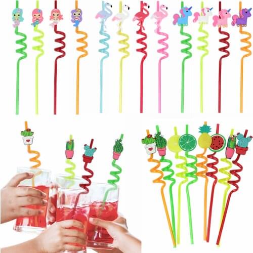 4pcs Cartoon Unicorn Mermaid Flamingo Straw Drinking Plastic Straws Party Milkshake Ice Drink Supplies Kids Birthday Decoration