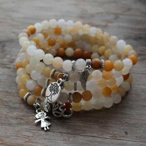 6mm Natural Stone Strand Matte Frosted beads with Charm pendant Yoga Bracelet For Women