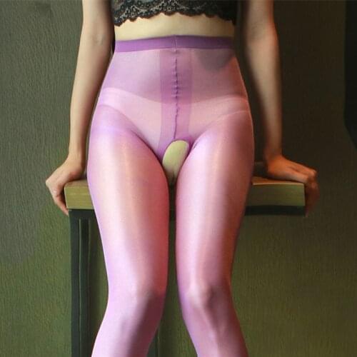 Oil Shiny Super Smooth Stockings Women Sexy Open Crotch Tights 30D Transparent Medias De Mujer Glossy Party Hosiery