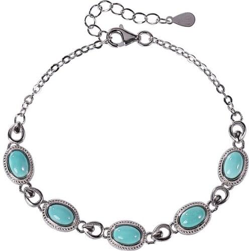 S925 sterling silver turquoise bracelet personality affordable luxury elegant oval womens silver bracelet